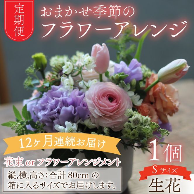 【定期便12回】母の日アレンジok おまかせ季節のフラワーアレンジ（生花）Ｓサイズ×12ヶ月 お好み 日時指定可能