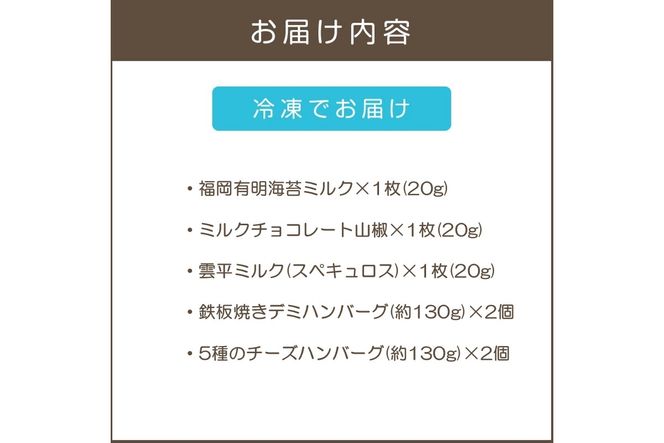 【A9-055】鉄板焼ハンバーグ(2種各2個)＆カカオ研究所 お酒に合うチョコ
