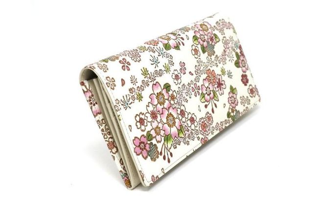 【文庫屋大関】束入れ かすみ桜【皮革工芸品】 財布 お札 お札入れ 長財布 カード 小銭 牛革 手作り 日本製 墨田区 東京都