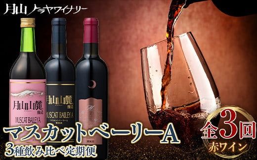 FYN6-462 【月山トラヤワイナリー】 マスカットベーリーA 赤ワイン 3種 飲み比べ 定期便 3回 辛口 山形 西川町 酒