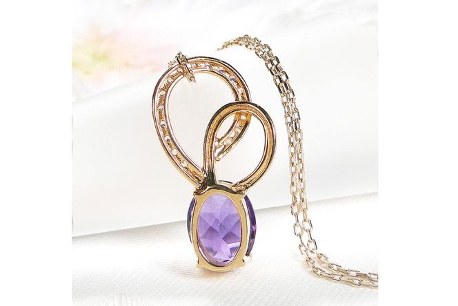 ペンダント ネックレス K18YG イエローゴールド 0.18ct ダイヤモンド アメジスト 大粒 オーバル 誕生石 華やか ハート 大ぶり 【f274-am-k18yg】 [株式会社オーダーメイドジュエリーメイ 山梨県 韮崎市 20745061]