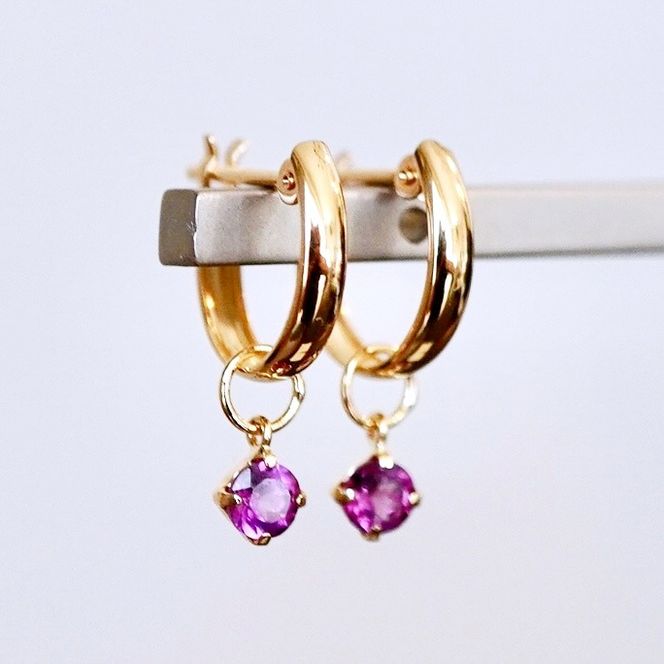 K18(18金) イエローゴールド 2WAY ピアス 地金 ロードライトガーネット フープピアス(直径10mm) 保証書付 SMK-5249 SWAD099-rgnt