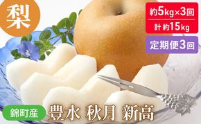 定期便 3回 梨 約5kg×3回 計約15kg 豊水 秋月 新高  錦町産 ナシ 果物 くだもの なし デザート フルーツ お楽しみ ※配送不可：離島 