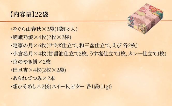 【小倉山荘】だんらん三室山 化粧箱・小 22袋入｜京都 あられ 有名店 人気セット［ 季節限定 あられ おかき せんべい 食べ比べ 詰め合せ 人気 おすすめ グルメ おいしい お菓子 和菓子 ギフト プレゼント お取り寄せ 通販 送料無料 ふるさと納税 ］ 261009_B-JK07