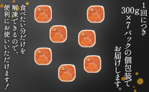 【定期便】全3回 隔月お届け ほぐし明太子 2.1kg（300g×7p）総重量 6.3kg たらこ タラコ 小分け