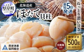 【3D冷凍】北海道産　ほたて貝柱500g 化粧箱入り 中サイズ 20～40玉入 帆立 ホタテ 玉冷 魚貝類 肉厚 新鮮 高品質 北海道産ほたて 刺身 バター焼き フライ マリネ 