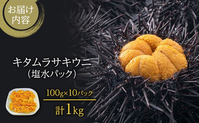 北海道 礼文島産 採れたて ミョウバン不使用 キタムラサキウニ 塩水パック 1kg(100g×10個)［株式会社やまじょう］【 うに ウニ 雲丹 生うに 塩水うに キタムラサキウニ 滅菌海水 海鮮 うに丼 濃厚 甘み 大容量 】
