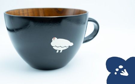 「信州の名工」による漆絵入り 木製スープマグ【黒】（Ba-021）