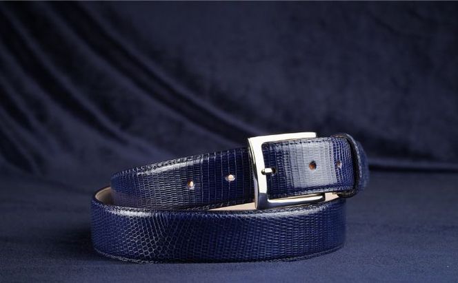 ベルト SAKURA WAQS 匠リザードベルト33ミリ ( 紺 グレー 白 ) 革 革製品 皮革製品 ファッション 小物 高級 リザード 吟ズリ加工 高級仕立て カジュアル 手づくり 