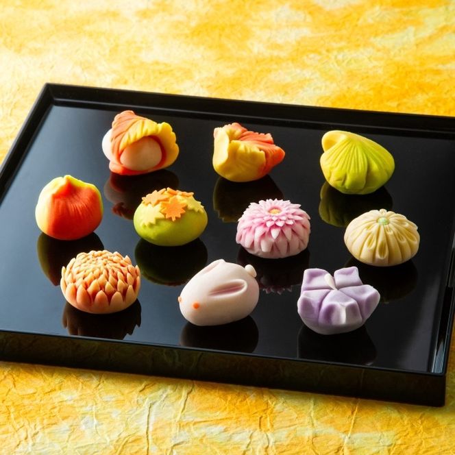 【スイーツ】ずーっと、眺めていたくなりますが、お早目にお召し上がりください。「夢菓子工房ことよ」季節の練り切り菓子 秋篇10個-[G653] 