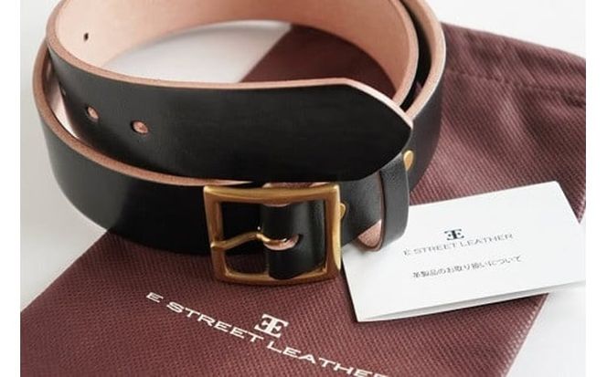 E STREET LEATHER ベンズクラシック 4cm幅 茶芯革 極厚レザーベルト ブラック【star005-01】