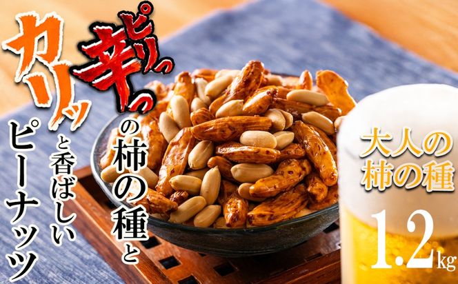 ビールが進んでゴメン！ピリっ辛っ！大粒柿の種＆カリッと香ばしく甘みの強いバターピーナッツ。大人の柿の種 元祖大柿1.2kg（200g×6パック）│柿の種 おつまみ 酒のつまみ 晩酌 ビール 三重県 四日市 ふるさと納税-[G618]