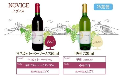 ワイン NOVICE 赤＆白 飲み比べ セット 720ml 各1本 計2本  フルボトル 甲州 マスカット ベーリーA ミディアム 辛口 日川中央葡萄酒 山梨県 笛吹市 177-7-20