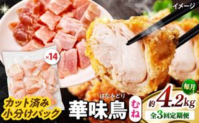 【3回定期便】華味鳥 むね肉 4.2kg（300g×14袋）小分け カット済み 南島原産 /　鶏肉 肉 とり肉 ムネ肉 鶏むね肉 冷凍 大容量 / 南島原市 / 株式会社渡部ブロイラー[SFS018]