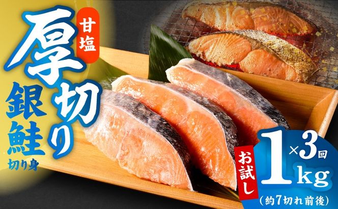 kgpZ044 【定期便】厚切り銀鮭 切り身 1kg(約7切れ前後) 全3回【訳あり 規格外 海鮮 魚介 鮭 さけ サケ しゃけ おかず 簡単調理】
