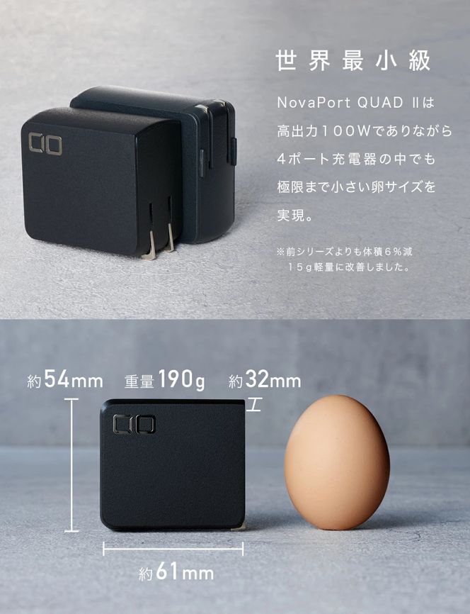 NovaPort QUAD II 100W 3C1A(ブラック)｜急速充電器 PD [世界最小級 CIO独自技術 NovaIntelligence NovaEngine搭載] 4ポート USB-C×3 + USB-A×1 ACアダプター コンセント 軽量 iPhone 15 Android Galaxy MacBook iPad向け ノートPC [2528]