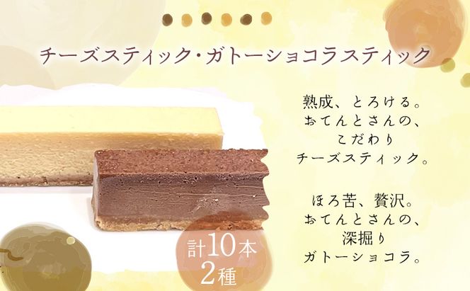 スティック2種セット 冷凍スイーツ 10本入 スティックケーキ 詰め合わせ チーズケーキ ＆ ガトーショコラ 食べ比べ ギフト 個包装 アイスケーキ風 半解凍 ひんやり お取り寄せ 焼き菓子 贈り物 自社製造
