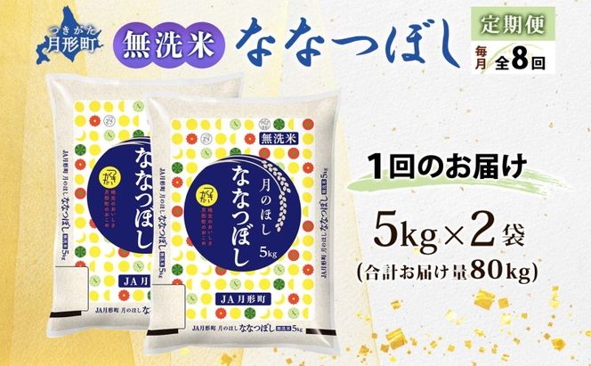 【令和8年産先行予約】北海道 定期便 8ヵ月連続8回 令和8年産 ななつぼし 無洗米 5kg×2袋 特A 米 白米 ご飯 お米 ごはん 国産 ブランド米 時短 便利 常温 お取り寄せ 産地直送 送料無料 月形 