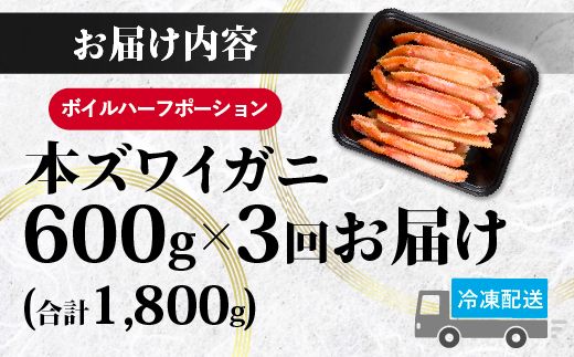 【定期便3回お届け】訳あり 冷凍 ボイル ずわいがに 足 600g ズワイガニ ハーフポーション | ギフト 2025