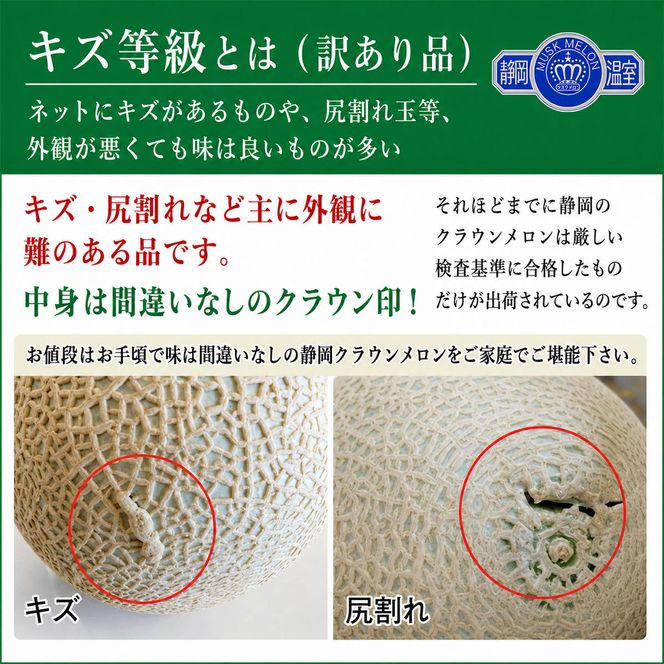 訳あり メロン 静岡 クラウンメロン 2玉 傷 不揃い 規格外 マスクメロン 人気 フルーツ 果物 おやつ デザート 高級 スイーツ 訳アリ 静岡産 静岡県 袋井市