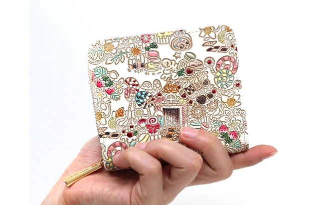 【文庫屋大関】二つ折りファスナーミニ財布 お菓子の家【皮革工芸品】財布 二つ折り 小物 お札 カード 小銭 コンパクト 牛革 手作り 日本製 墨田区 東京都