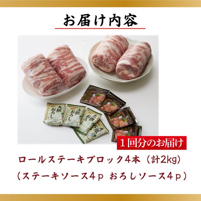 【2026年2月より順次発送】【3回定期便】【田中農場のすずし豚】 ロールステーキ 約2kgセット｜肉 お肉 豚肉 ステーキ ロールステーキ すずし豚 ブランド 定期便 お肉定期便 茨城県 行方市(M-8)
