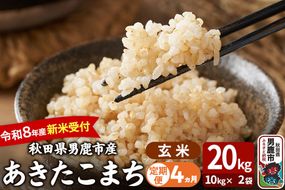 【定期便4ヶ月】 あきたこまち ＜令和8年産 新米受付＞ 玄米 20kg（10kg×2袋） 吉運商店 [新米 先行受付 米 こめ コメ 玄米 あきたこまち 秋田県 男鹿市]|23_ysu-222004s