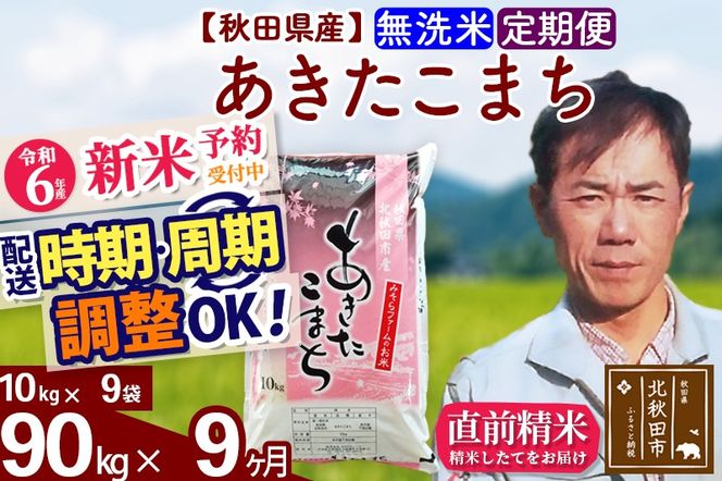 ※令和6年産 新米予約※《定期便9ヶ月》秋田県産 あきたこまち 90kg【無洗米】(10kg袋) 2024年産 お届け時期選べる お届け周期調整可能 隔月に調整OK お米 みそらファーム|msrf-31609