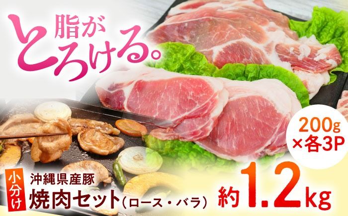 沖縄県産豚肉 くいまーる豚 焼肉セット (ロース・バラ) 計1.2kg (200g×各3P) 豚バラ 豚ロース スライス 焼き肉 小分け 沖縄市 / 宮城ふぁーむ[BCAJ001]