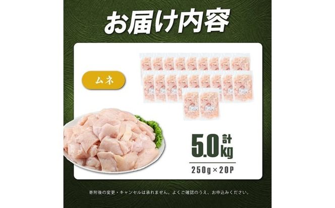 小分けで便利！鹿児島県産若鶏ムネ切身 計5kg(250g×20P) a5-372