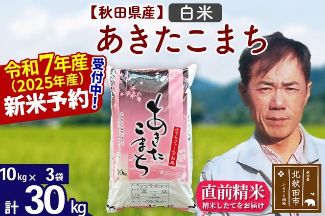 ※令和7年産 新米予約※秋田県産 あきたこまち 30kg【白米】(10kg袋)【1回のみお届け】2025年産 お米 みそらファーム|msrf-11001