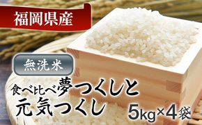 令和8年産 福岡県産米食べ比べ（無洗米）「夢つくし」と「元気つくし」セット　計20kg　各10kg お取り寄せグルメ お取り寄せ 福岡 お土産 九州 福岡土産 取り寄せ グルメ 福岡県