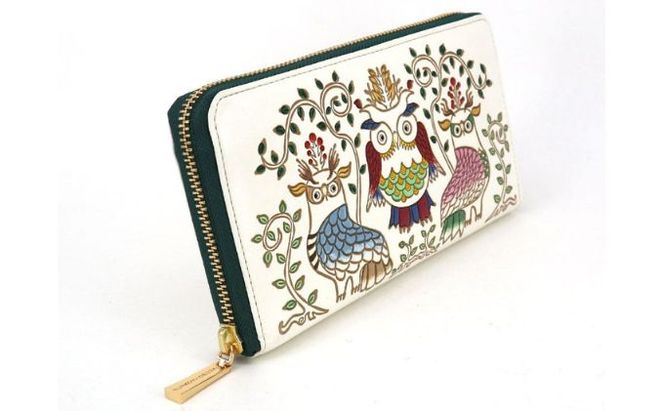 【文庫屋大関】 大容量　ぐるっとファスナーの長財布　ふくろう【皮革工芸品】 ファッション小物 民芸品 