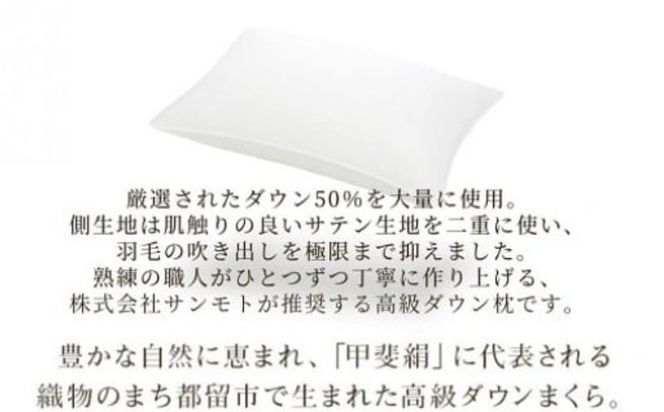 【シルクピロケースセット】【定番サイズ】ダウンピロー　羽毛枕（43cm×63cm）【甲州織】シルク ピロケース付き AA146