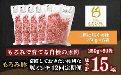 【定期便 12回配送】【石垣島ブランド豚】もろみ豚 豚ミンチ 250g×60袋【合計15kg】【もろみで育てる自慢の豚肉】 簡単 便利 小分け 12ヶ月 12か月 12ヵ月 AH-21-1