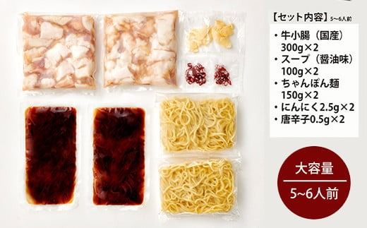 もつ鍋セット 牛もつたっぷり600g！大容量5-6人前(あごだし醤油味) 博多もつ鍋やまや