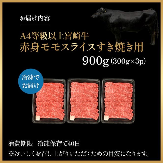宮崎県西ノ原牧場・A4等級以上宮崎牛赤身すき焼きモモ 900g（国産 牛肉 肉 宮崎牛 黒毛和牛 お肉 すき焼き なかにし和牛 焼肉 人気 モモ スライス ）