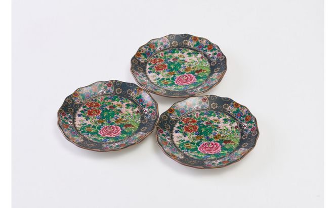 九谷焼 錦絵 4号小皿 3枚セット 伊野正峰 172111_CY5005