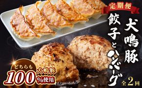 099Z558 【泉佐野ブランド豚】犬鳴豚餃子 75個／手作りプレミアムハンバーグ（10個入り） 全2回【国産 豚肉 ぶたにく 定期便 食べ比べ 犬鳴ポーク 焼くだけ 人気 総菜 冷凍】