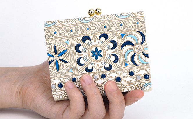 【文庫屋大関】三つ折りミニ財布　錦紗（青）【皮革工芸品】 ファッション 小物 民芸品 お札 カード 小銭 手のひらサイズ コンパクト 大人かわいい 牛革 手作り 国産 