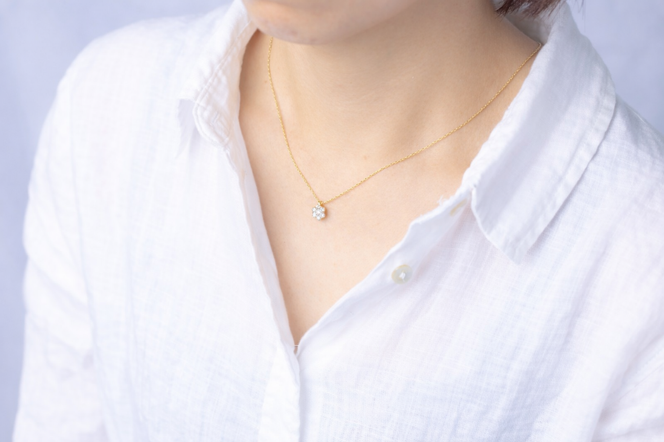 ダイヤモンド ネックレス フラワーL 0.6ct K18 イエローゴールド ジュエリー ダイヤ  18金 山梨 H-729 SWCI014-yg