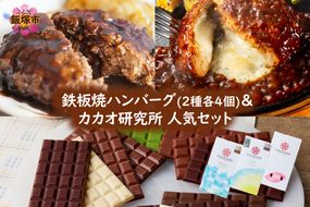【B3-088】鉄板焼ハンバーグ(2種各4個)＆カカオ研究所 人気セット