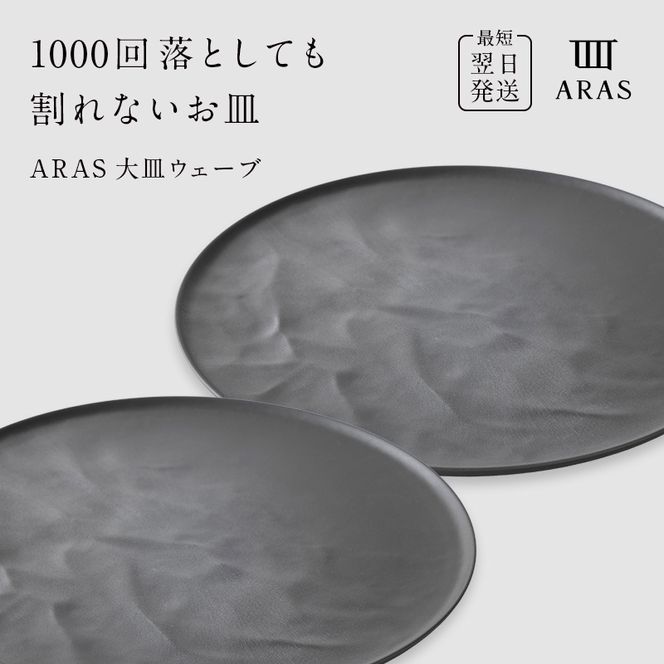 ARAS 大皿ウェーブ 2枚セット【カラー：グレー2枚】27cm 大皿 プレート 割れない 保証付き ARAS エイラス 色が選べる 皿 食器 うつわ 贈り物 ギフト 3万円 30000円 F6P-2600