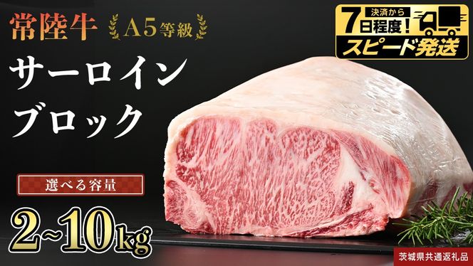 ＼ 選べる容量！ ／ スピード発送 【 常陸牛 】 A5等級 サーロイン ブロック 2kg 3kg 4kg 5kg 6kg 7kg 8kg 9kg 10kg (茨城県共通返礼品) 国産 ステーキ 焼き肉 ブロック肉 牛肉 やきにく ヒタチギュウ ひたちぎゅう ブランド牛肉 ブランド牛 国産牛 黒毛和牛 和牛 国産黒毛和牛 お肉 A5ランク