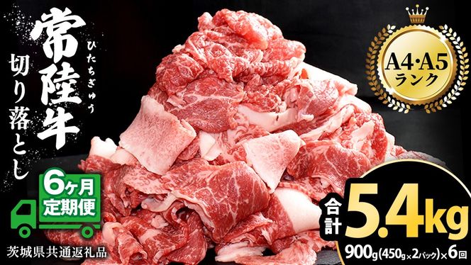 【 6ヶ月 定期便 】『 常陸牛 』 切り落とし 900g（450g×2パック） 牛肉 国産 牛 肉 切り落とし肉 切落し 小分け お肉 A4 A5 ブランド牛 黒毛和牛 和牛 国産黒毛和牛 国産牛 すき焼き すきやき ( 茨城県共通返礼品 )