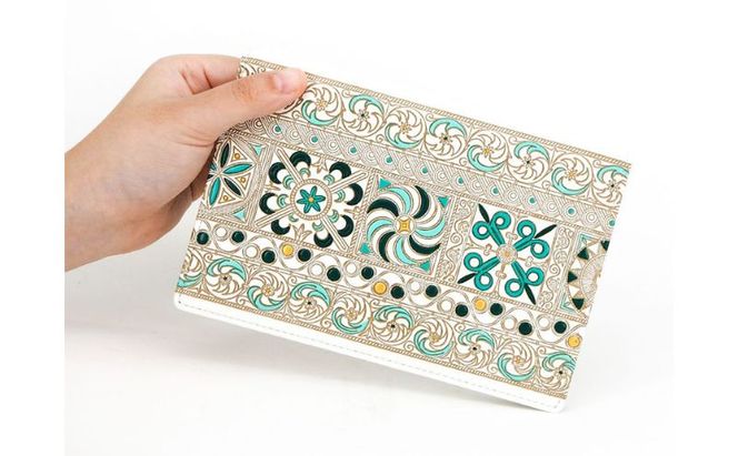 【文庫屋大関】パーソナルホルダー　錦紗＜緑＞【皮革工芸品】 民芸品 雑貨 日用品 牛革 イスラム文様 ギリシャ文様 