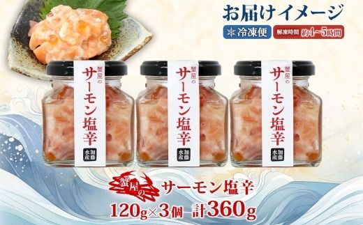 3113. サーモン塩辛 120g 3個 数量限定 小分け サーモン 鮭 さけ サケ いくら 漬け おつまみ アレンジ 海鮮 ご飯のお供 グルメ 冷凍 送料無料 瓶 ギフト 贈り物 プレゼント 北海道 弟子屈町