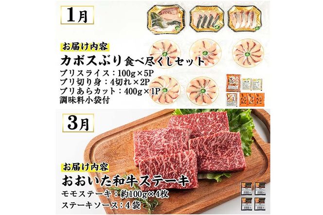 ＜先行予約受付中！2027年1月中旬より配送開始予定＞＜定期便・全4回＞味力全開！佐伯の彩り 春夏秋冬 定期便(該当月にお届け) 期間限定 鰤 ブリ ステーキ モモ とらふぐ 刺身 ふぐ 鍋 セット【BR115】【佐伯市ふるさと納税事業者協議会】