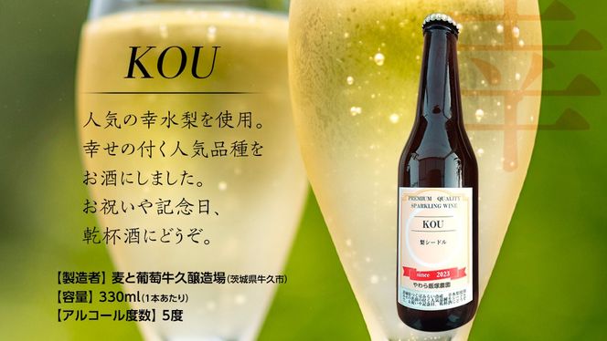 地元農家が作る つくばみらい市産 梨 を使った スパークリングワイン「KOU」 1本と ジャム 2個セット 幸水 豊水 やわら飯塚農園 パン ヨーグルト かき氷 アイス ピザ 朝食 おやつ シードル ワイン お酒 酒 果実酒 フルーツ 地元農家 果物 セット [CZ09-NT]