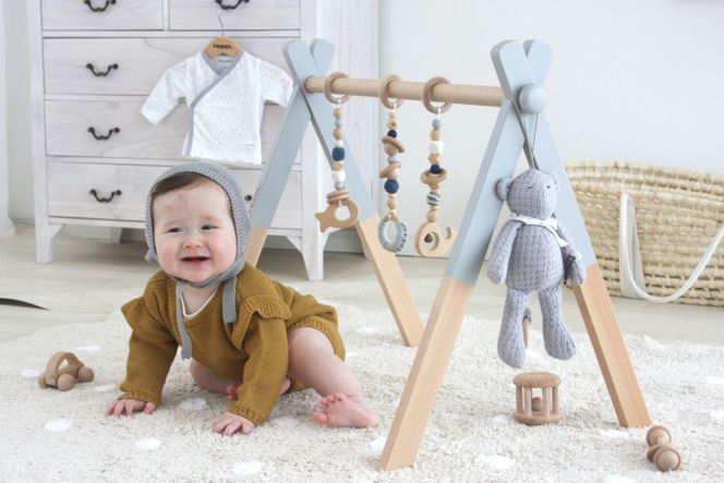 HOPPL（ホップル） 【アウトレット品】 ベビージムセット（シーグリーン）・ハンギングトイ（グリーン）